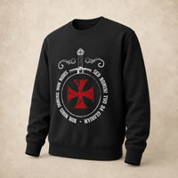 Sweat templier noir Non Nobis Domine en coton polyester avec motif croix rouge et devise médiévale