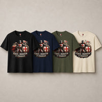 Variantes du T-shirt Chevalier Templier en coton en noir, bleu navy, vert militaire et natural.