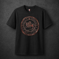 T-Shirt Confrérie du Temple en coton noir avec motif templier sur fond ardoise sombre.