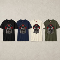 Variantes du T-shirt Foi du Templier en coton en noir, bleu navy, natural et vert militaire.