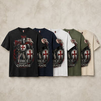 Variantes de couleurs du T-shirt Force & Honneur en coton avec motif chevalier templier.