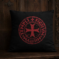 Taie d’Oreiller Croix Templier en polyester noire avec sceau rouge templier effet usé.