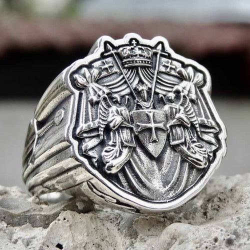 Bague Templiers En Acier Inoxydable - Croix Médiévale, épées Et Diamant Central - Homme/Femme, Pour Motards Et Collectionneurs