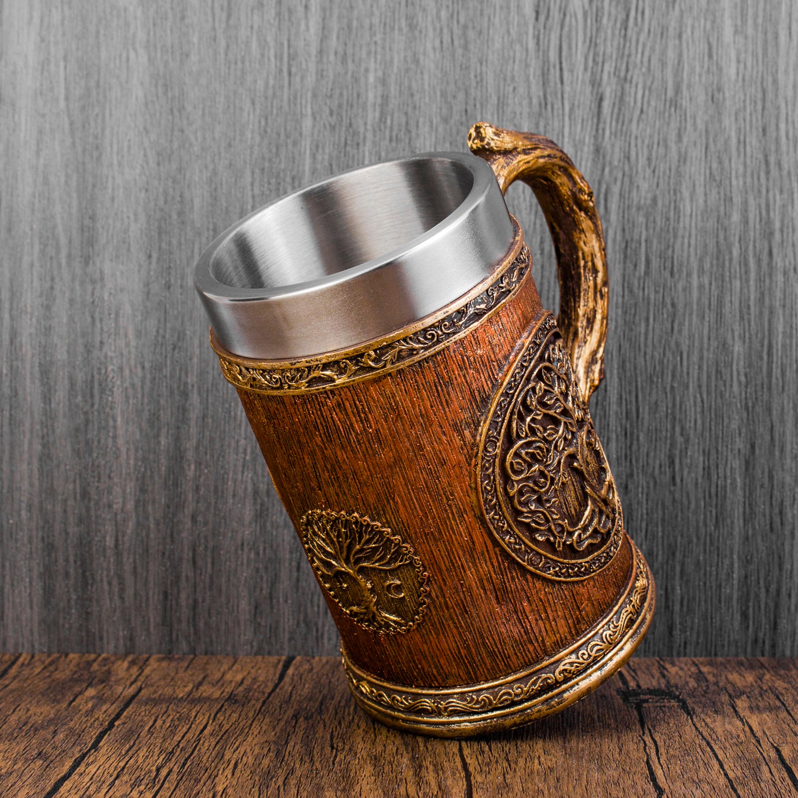 Chope Arbre De Vie En Résine Bronze – Design Celtique Détaillé, Insert Inox, Décoration Spirituelle Et Pratique