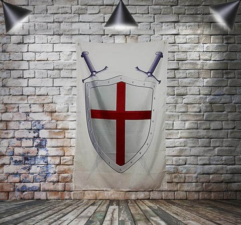 Fanion Mini Drapeau Pays - Blason Chevalier Templier Pour Voiture Ou Déco